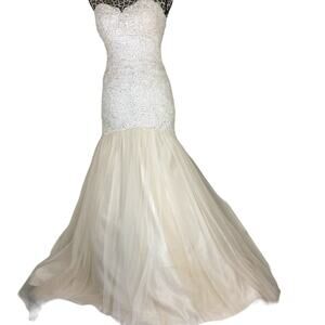 Stella York Wedding Dress US 6 Cream Gown Sweetheart Neck Strapless Lace Flare